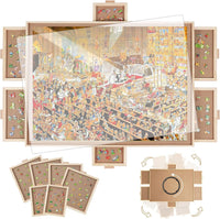 BuilderButler 1000 Pieces Rotating Puzzle Board with 4 Drawers - Wooden-6 Drawers / Small-1000pcs