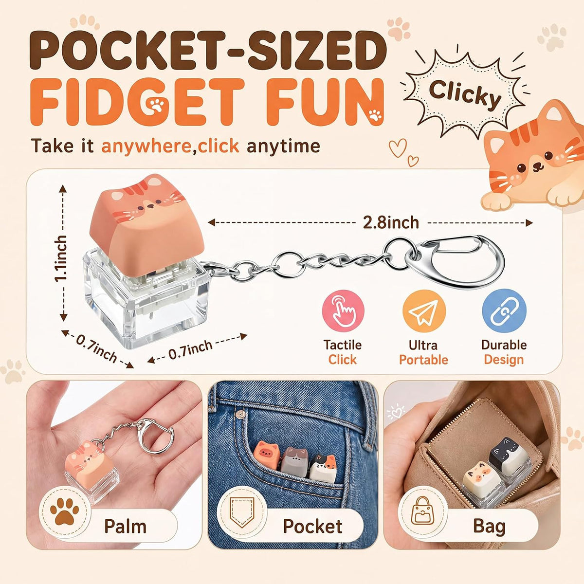 6 Pcs Keyboard Fidget Toy Keyboard Fidget Keychain - Retro / Cat / 6 - image 2