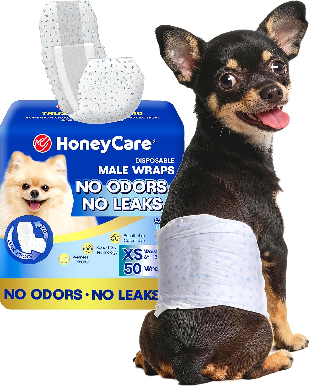 HONEY CARE All-Absorb A26 Male Dog Wrap - 1 / X-Small