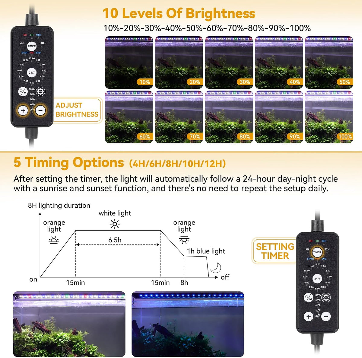 hygger 18W LED Aquarium Light, Sunrise Sunset Mode - 12"- 18" (14W) - image 4