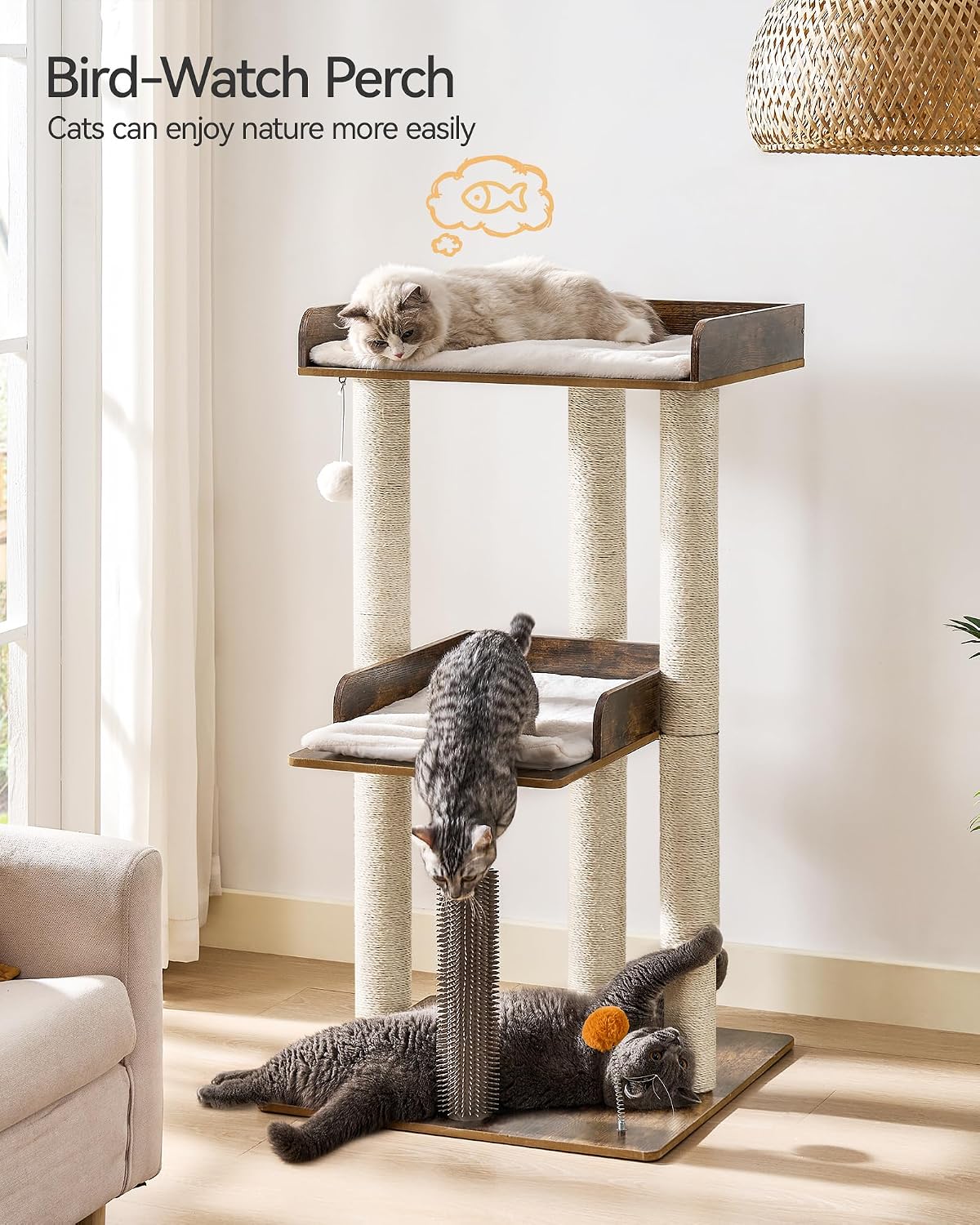 43.7" Modern Cat Tree for Large Cats, Quick One‑Person Assembly – Essentials for Cats - Rustic Brown / 23.6"L x 23.6"W x 43.7"H - image 2