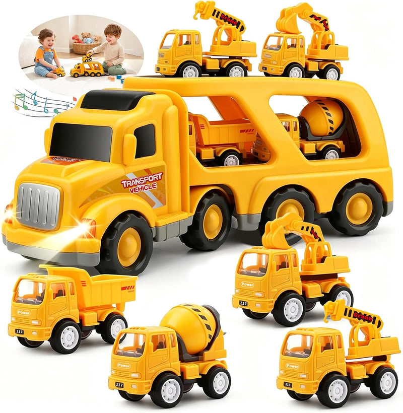 Nicmore Construction Truck Toys for Toddler: 5-in-1 Set with Siren