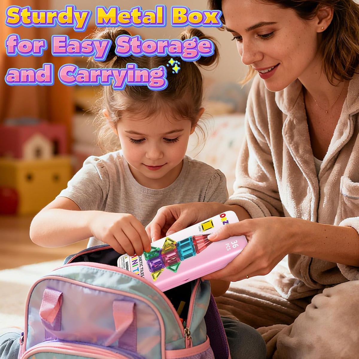 Magnetic Tiles Mini Travel Toddler Set - Color-15 - image 2