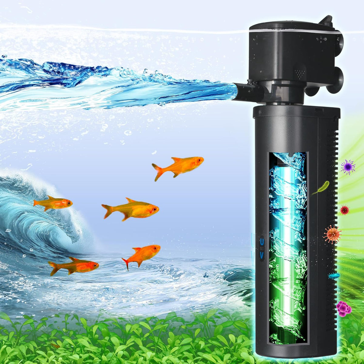 COOSPIDER 400GPH Aquarium Filter with 7W U-V Light for – Essentials for Fish - CTUV-H10F (100-300Gallon)