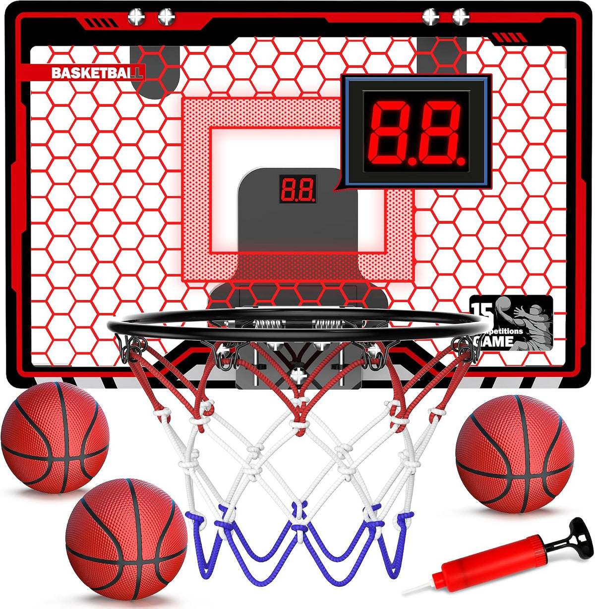 HopeRock Indoor Basketball Hoop for Kids - LED Basketball Hoop & Scoreboard