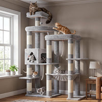 Hey-brother Cat Tree, Multi-Level Sisal Covered Scratching Posts - Light Gray / 71.9 Inches