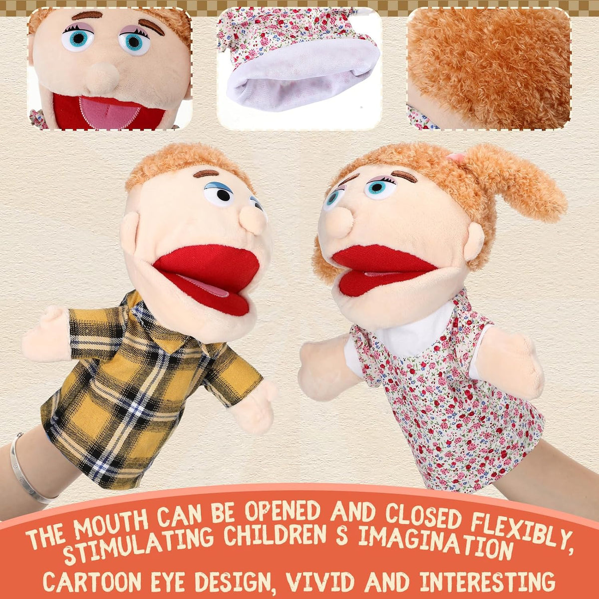 Lenwen 6 African American family hand puppets with movable mouths and colorful clothes - view 6