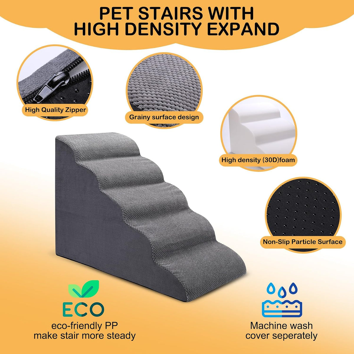 Dog Stairs for Bed, 5-Step Dog Steps for Couch and High Bed - 5 Step Grey - image 3