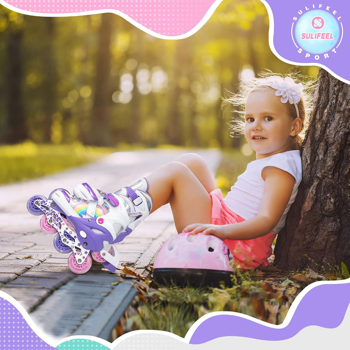 SULIFEEL Rainbow Unicorn Adjustable Kids Inline Skates for Girls Boys – Fun for Kids & Family - B Purple / Large - Youth - image 3