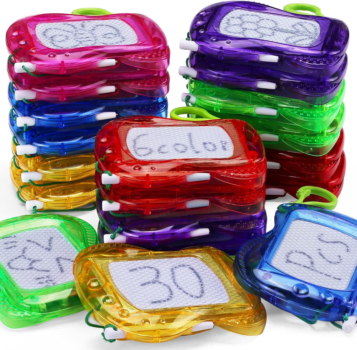 Uzoxlsn mini magnetic drawing boards, 30 pack of keychain doodle pads in six rainbow colors