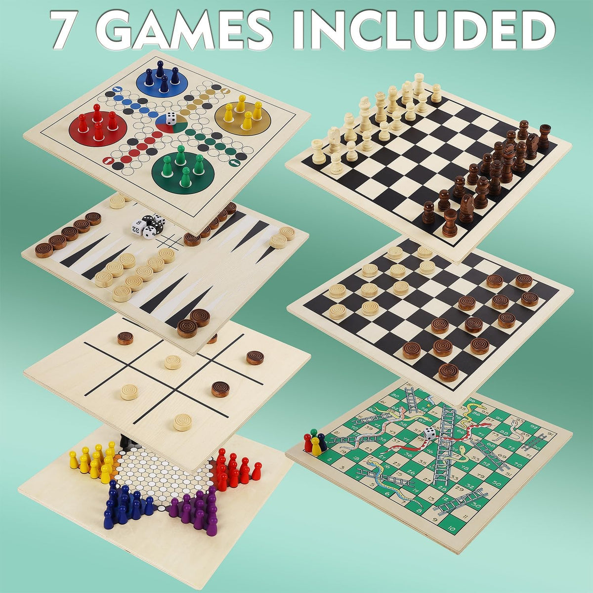 Juegoal 7-in-1 Wooden Board Game Set for Kids Adults - image 2