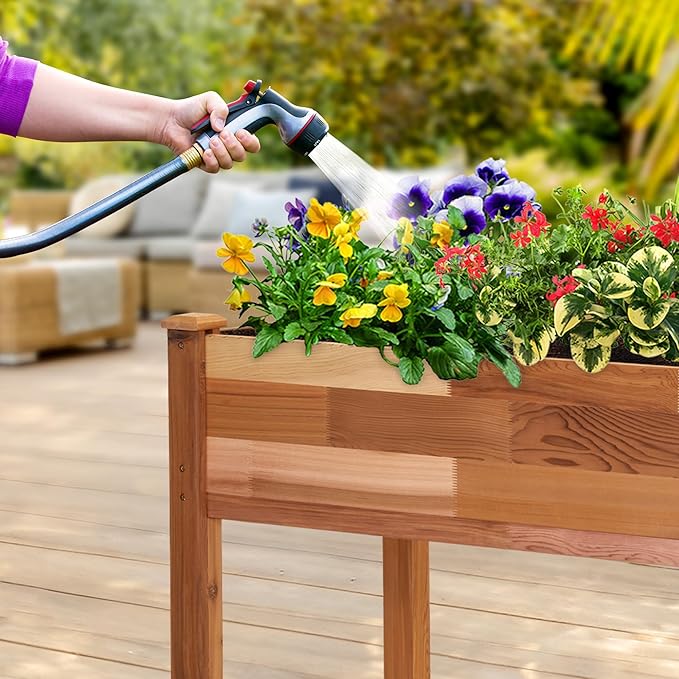 Jumbl Raised Canadian Cedar Garden Bed | Elevated Wood Planter for Growing Fresh Herbs, Vegetables, Flowers, Succulents | 72x23x30”