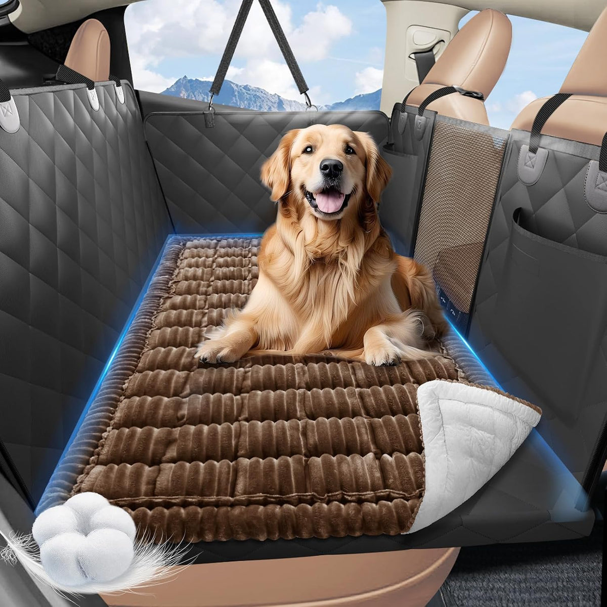Dog Bed for Car Back Seat, Non-Slip Backseat Pet Mat Standard – Essentials for Dogs - 51”X 23.5” / BROWN