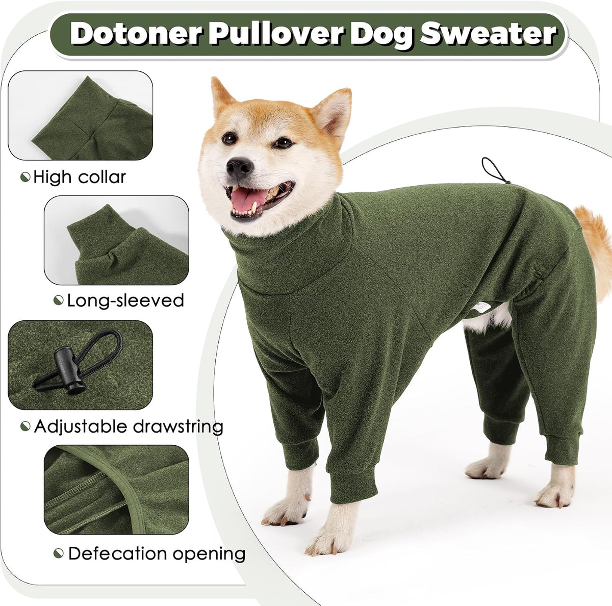 Dotoner Pullover Dog Sweater with Leash Hole - X-Large / Green - image 4