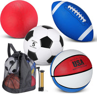Lenwen sports balls set with basketball, soccer ball, football, playground ball, pump and bag - view 2