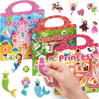 6 Sets Reusable Sticker Book for Toddlers 3-6 - Princess+Mermaid+Elves World