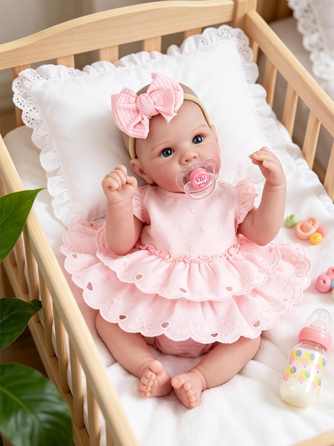 EKOKIZ blue reborn baby doll dress set with hairband and shoes for 17 to 20 inch dolls - view 3