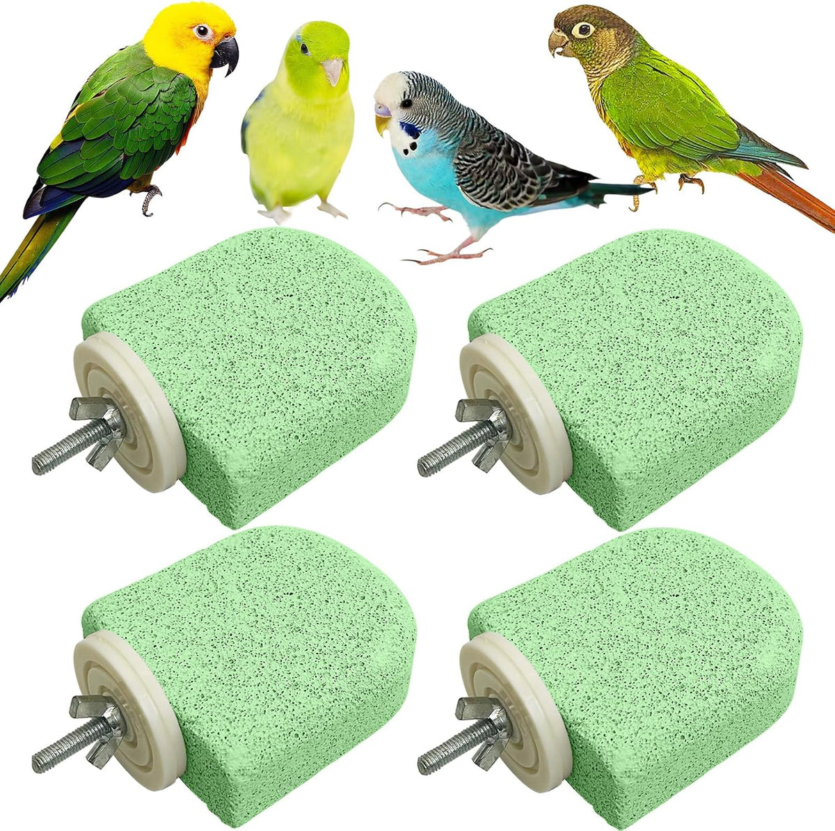 PINVNBY 4 PCS Bird Perch Stands Parrot Calcium Perch Beak Grinding - M,4 pcs / Green