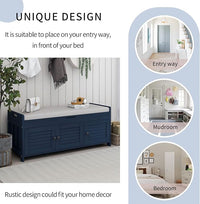 Storage Bench with 3 Shutter-Shaped Doors, Pine Wood Shoe Bench with Removable Cushion and Hidden Storage Space for Entryway Living Room 43.5" L * 16" W * 18" H, Antique Navy