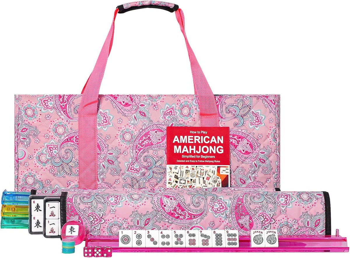 American Mahjong Game Set, 166 Quality White Tiles - Pink