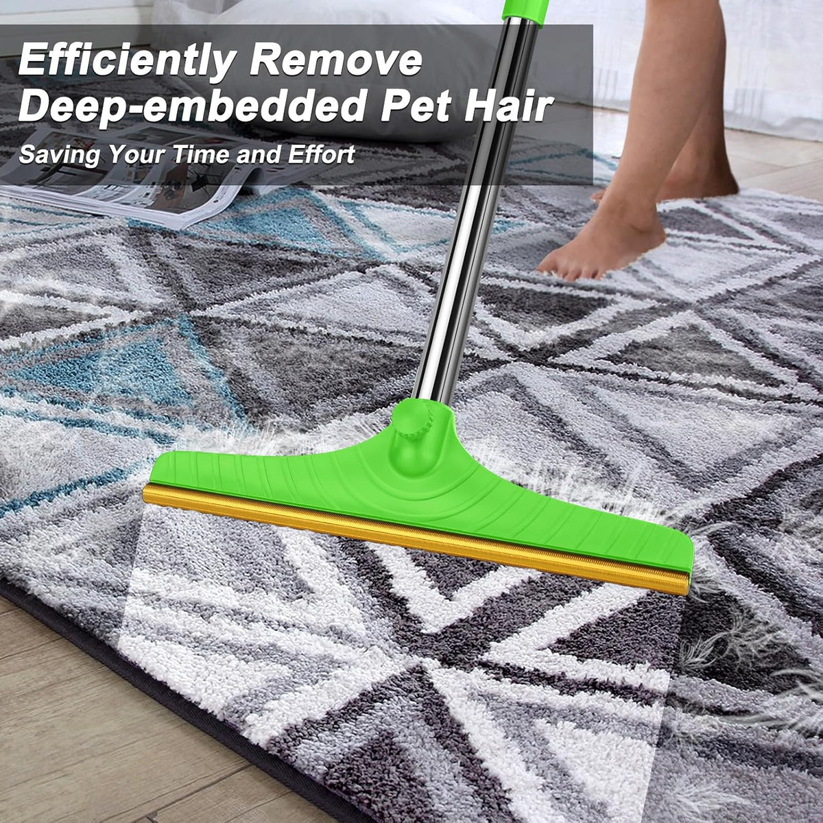 Carpet Rake for Pet Hair Removal, Reusable Carpet Scraper Broom – Essentials for Dogs - Green - image 4