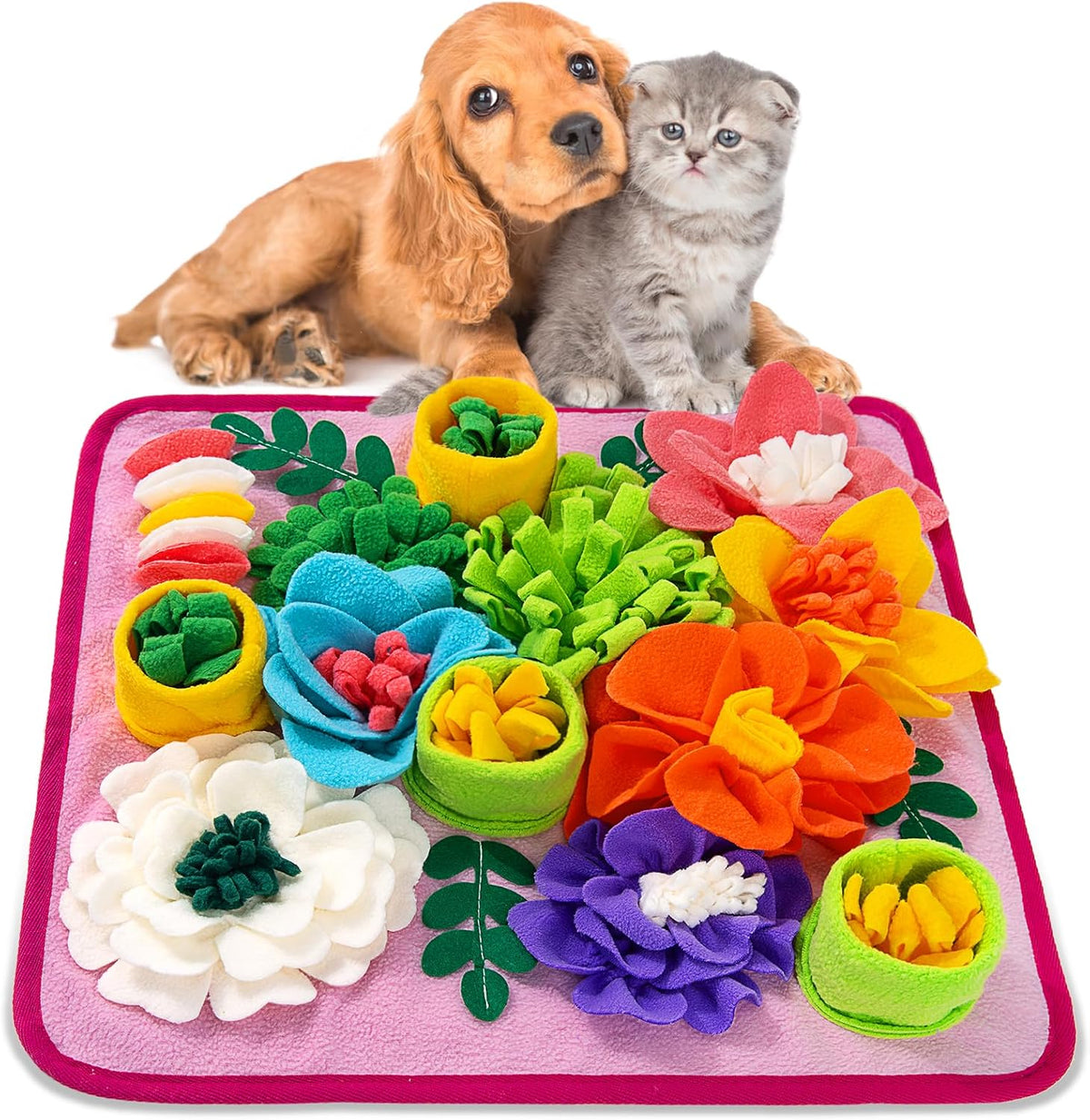 Snuffle Mat for Dogs, Sniff Mat Slow Feeding Mat for Small Pets Cats, Rabbits - Help Stress Relief - Bright Pink