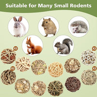 Bunny Chew Grass Balls, Rolling Chew Toys for Small Animals, Improving Dental Health, Natural Chew Grass Toys for Rabbits, Guinea Pigs, Chinchillas, Hamsters, Mice (16 Pcs)