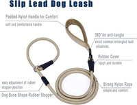 Slip Lead Dog Leash，Strong Nylon Rope Leash and Padded Handle,No Pull Outdoor Walking Training Lead for Small Medium Large Dogs(Light Military Tan, 1/2"×6ft)