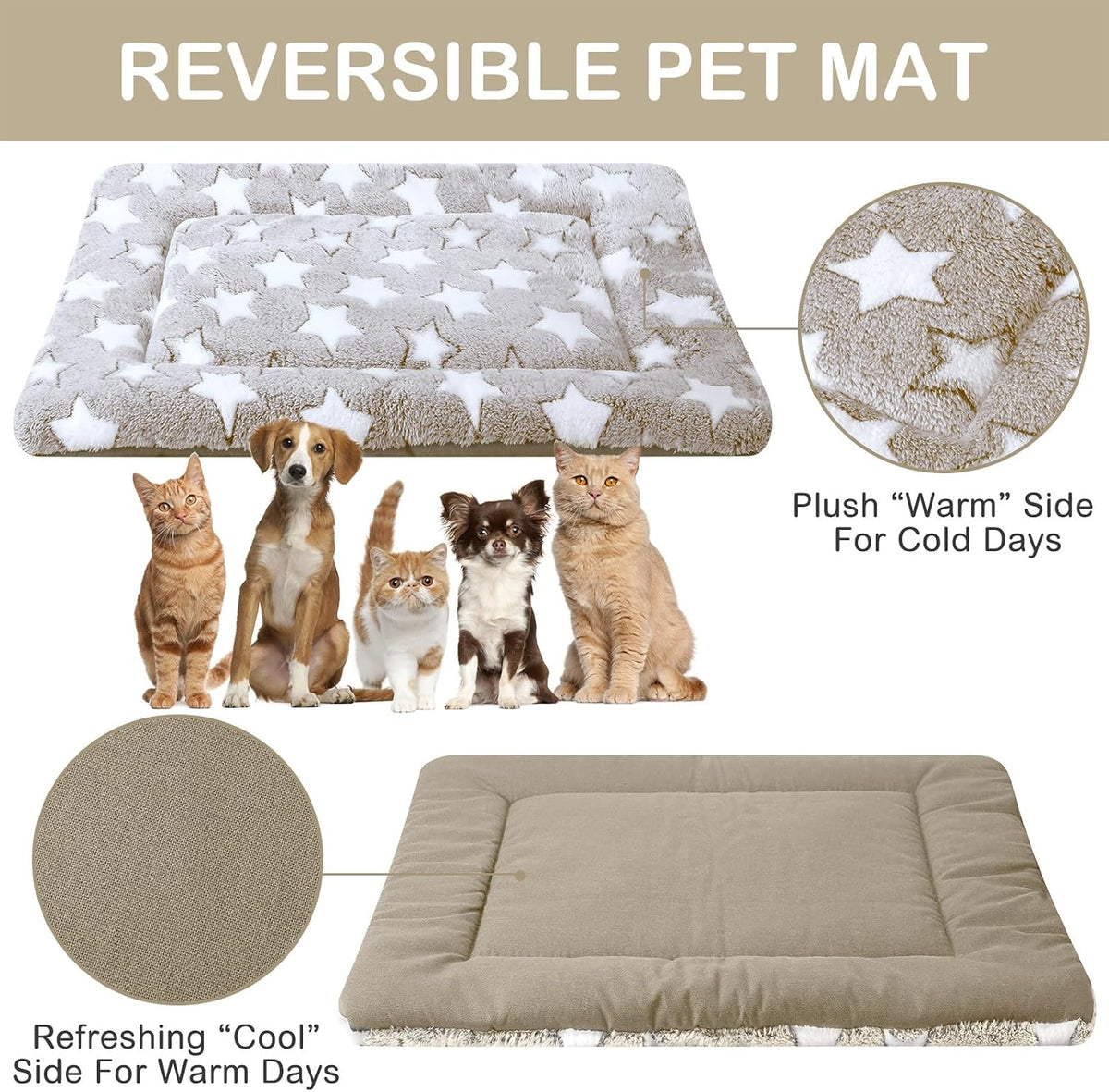 4 Pcs Dog Crate Pads Soft Warm - Rectangular 20 x 30 x 1.6 Inch / Star / Apricot - image 3