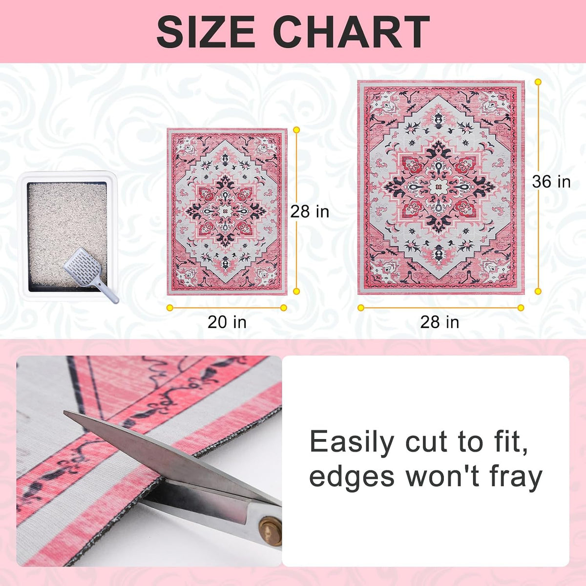 Cat Litter Mat, 20" x 28" Litter Trapping Mat, Waterproof – Daily Care for Cats - Retro_pink / 20x28 Inch (Pack of 1) - image 3