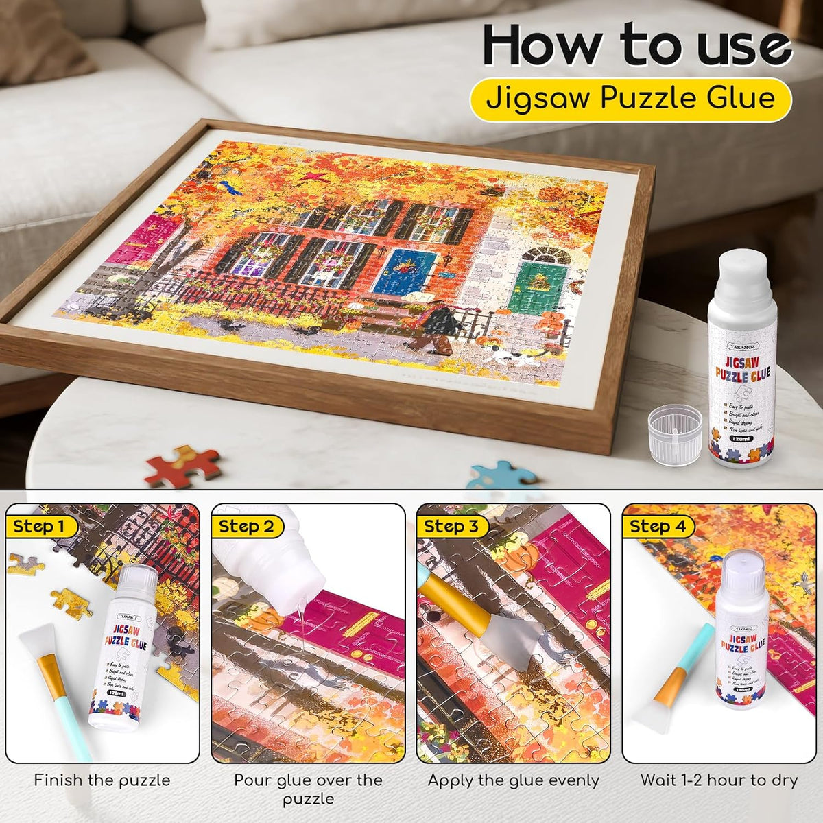 YAKAMOZ Jigsaw Puzzle Glue Clear with Sponge Head & Silicone Brush - 240ml - image 2