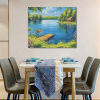 Large Lake Cabin Wall Art for Living Room, Framed Oversized Tree Boat Wildflowers Wall Decor Nature Landscape Canvas Painting Modern Artwork for Bathroom Bedroom Office Dining Room 36"x24"