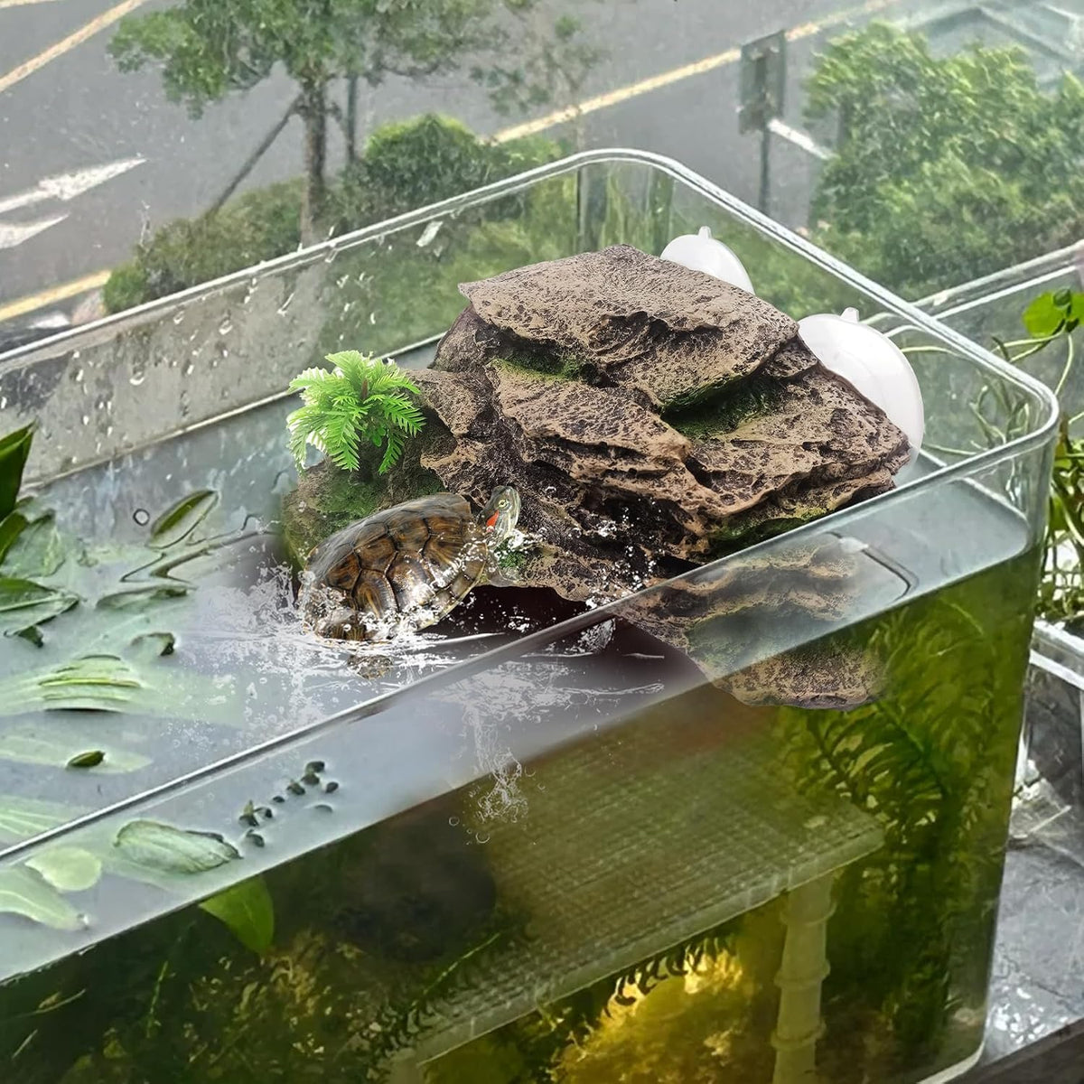 Turtle Basking Platform,Resin Bearded Dragon Basking Platform Reptile Habitat Cave Climbing Ramp - Slope / Gray - image 2