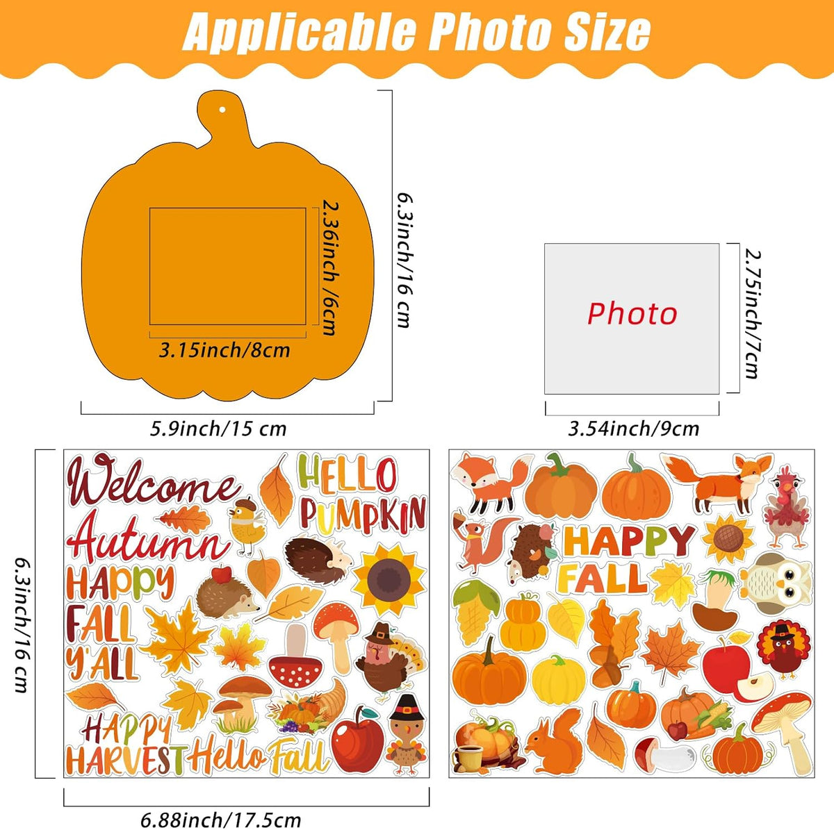 KEPEEL fall picture frame craft kit with 30 pumpkin photo frames and sticker sheets - view 3