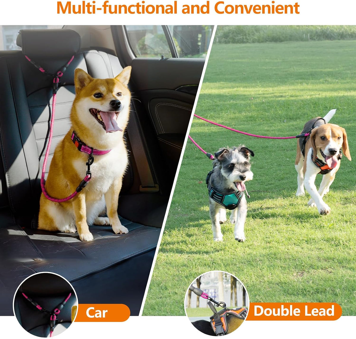 Taglory Double Dog Leash Coupler for Two Dogs - 30 Inch (Pack of 1) / Pink - image 3