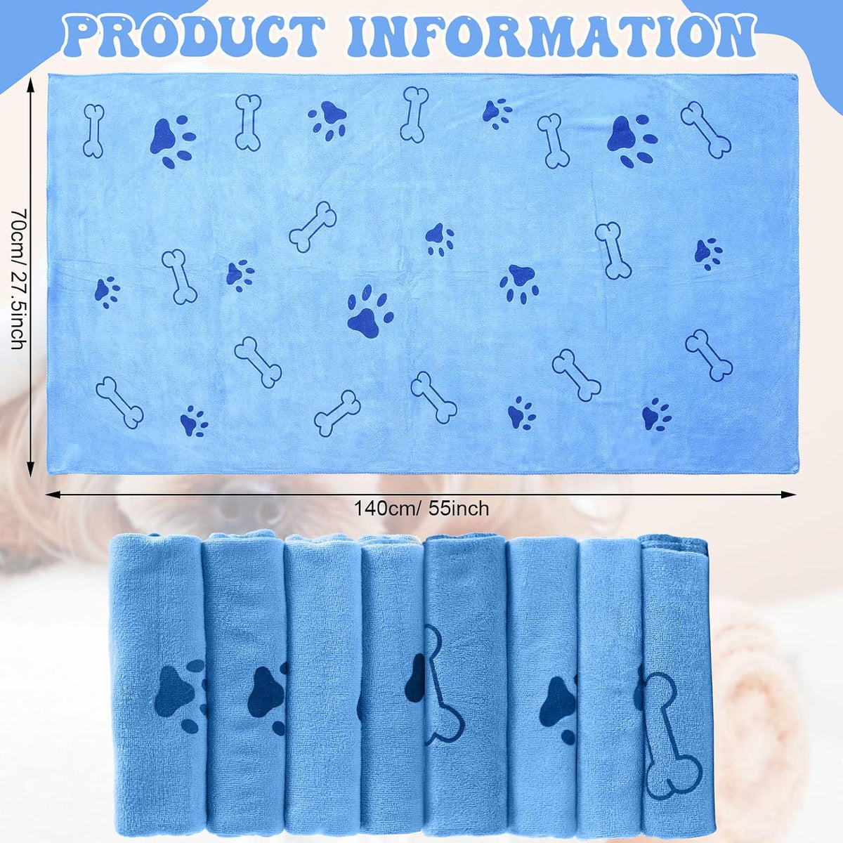Peryiter 8 Pcs Dog Towels Pet Bath Drying Towels 55 x 28 Inches Large - Blue - image 3