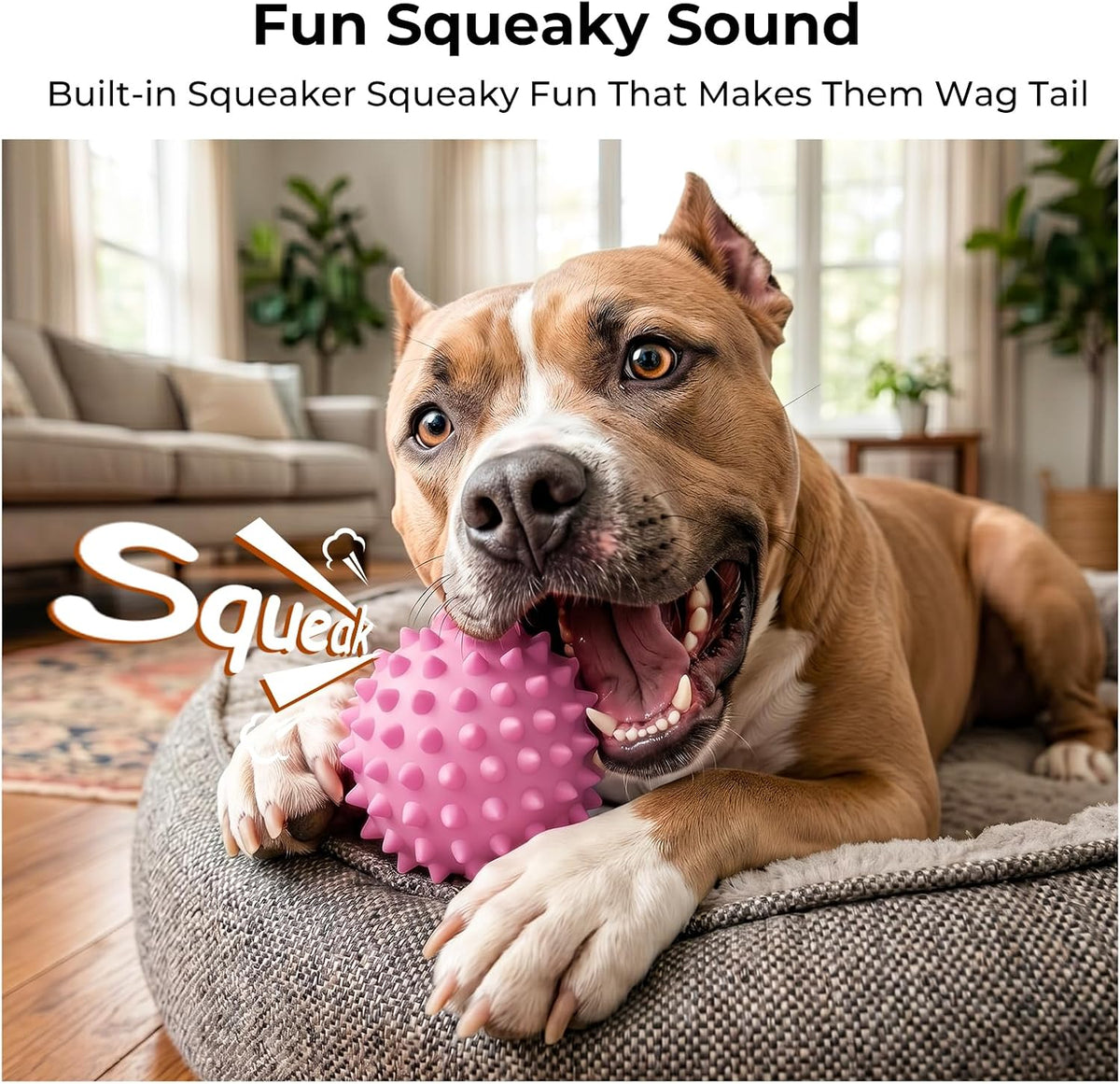 3.5''Durable Squeaky Dog Ball for 25-80lbs Aggressive Chewers – Essentials for Dogs - 1 PC-Bacon-Pink - image 2