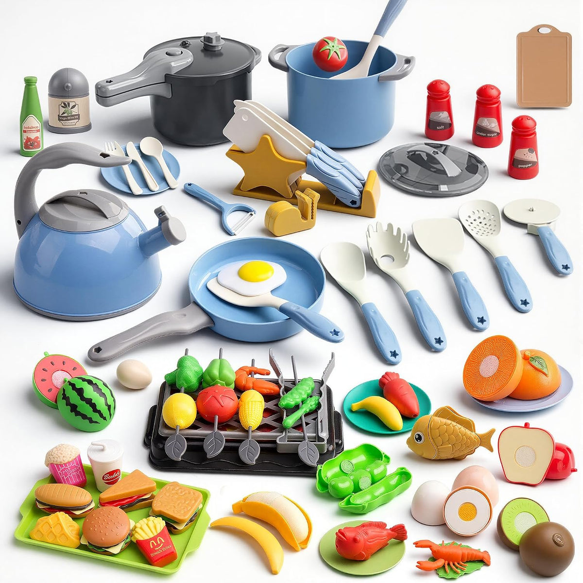 105Pcs Kids Kitchen Toy Accessories - Blue
