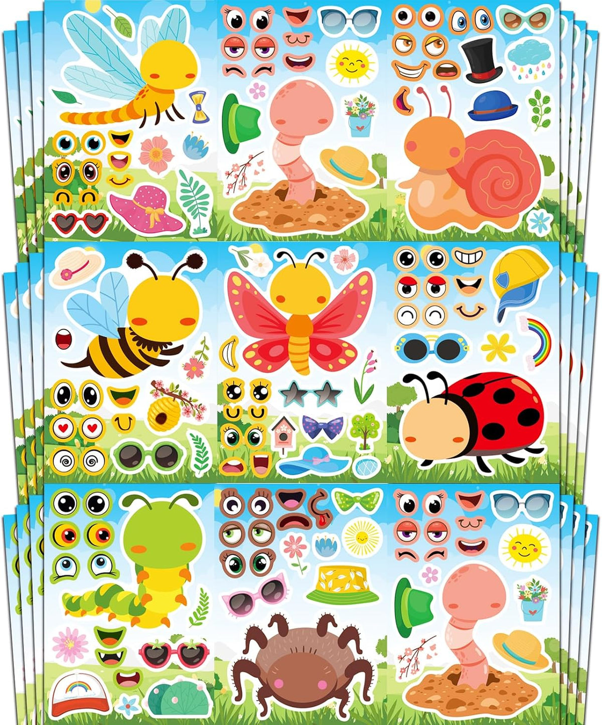 30 Unicorn Make-a-Face Sticker Sheets for Kids – Fun for Kids & Family - Spring Insect