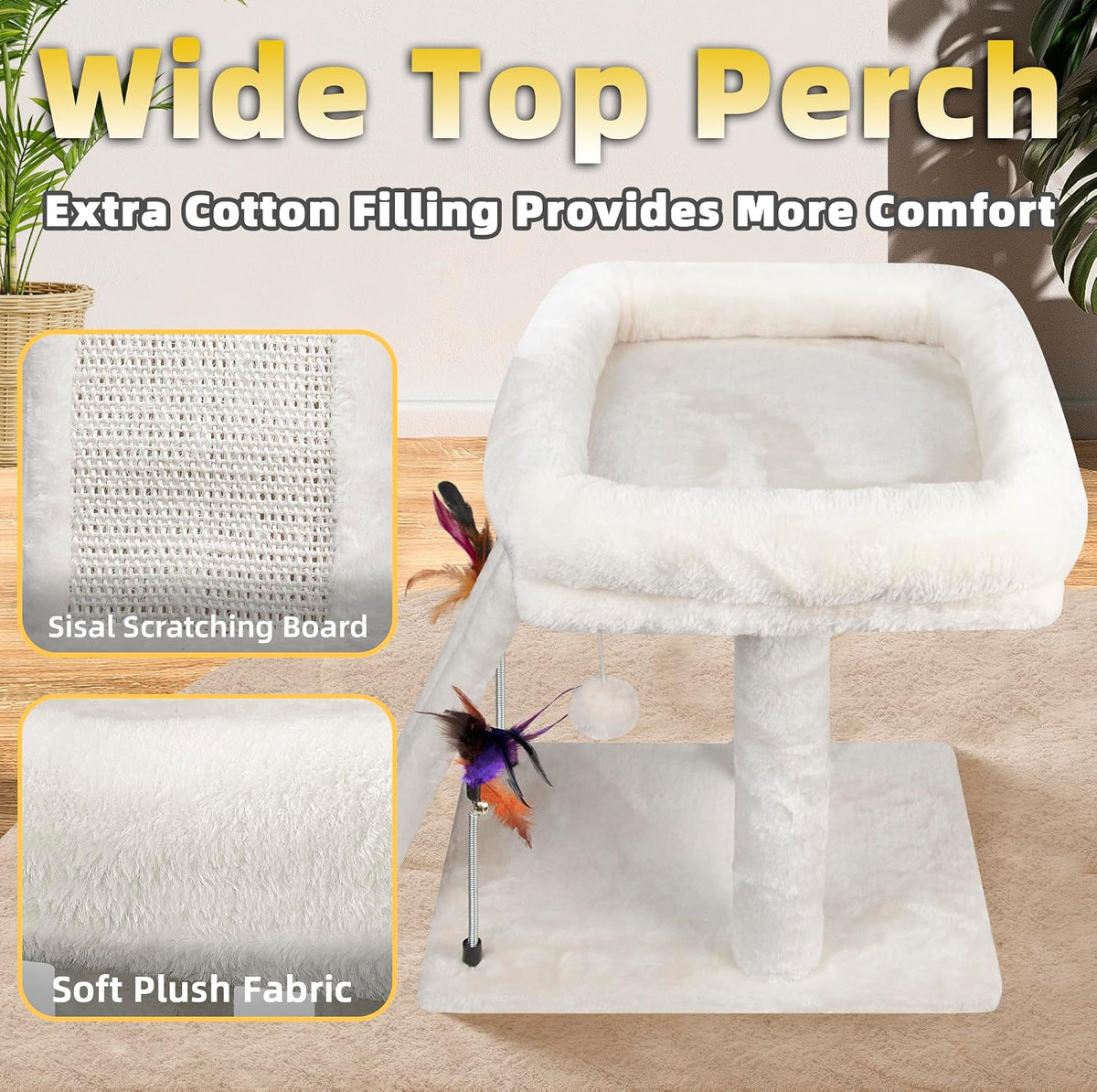TWDEPART Cat Tree Tower with Cat Scratching Post for Indoor Cats - Beige - image 3