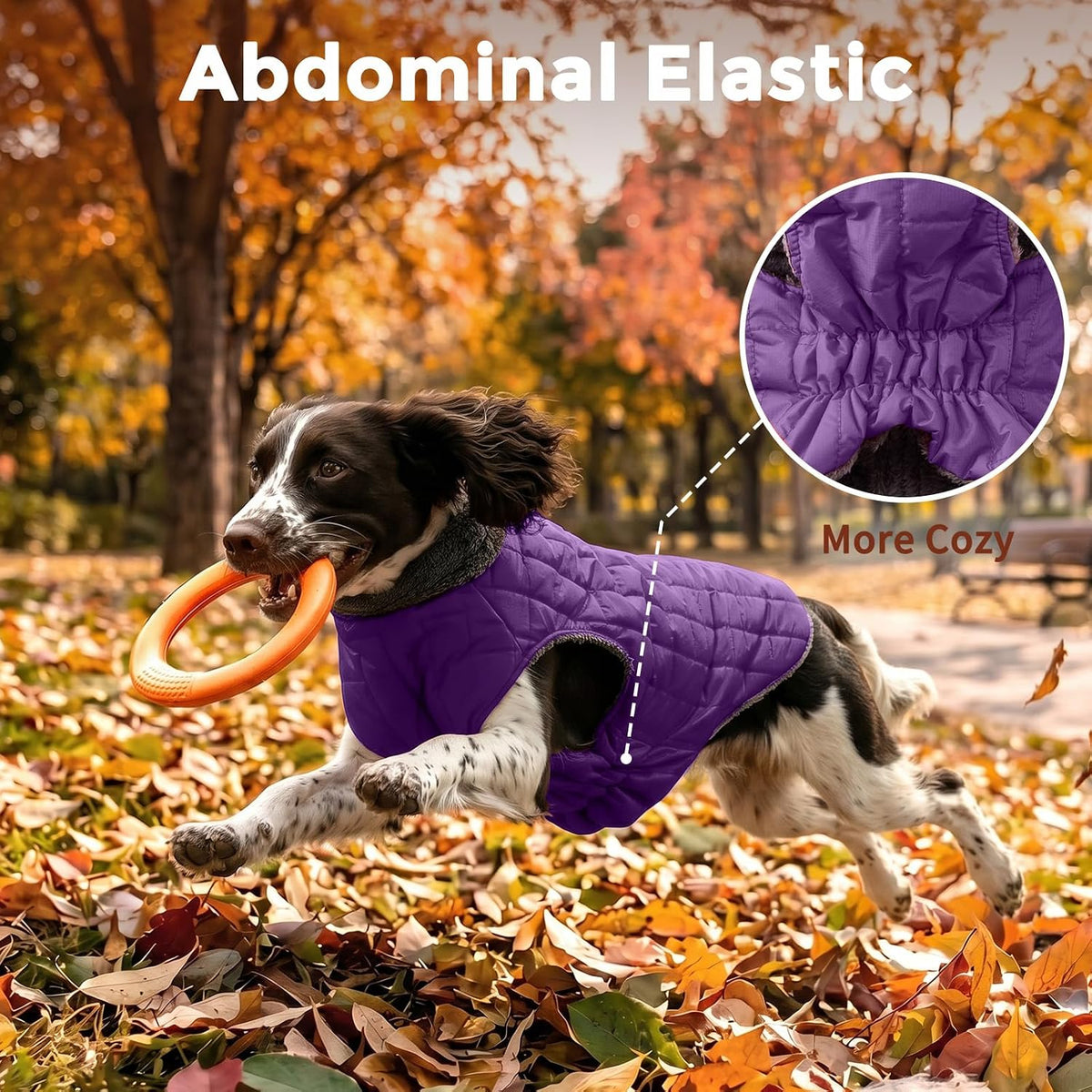 Fleece Dog Jacket for Small Dogs, Puppy Coat with Harness - Purple / Medium - image 4
