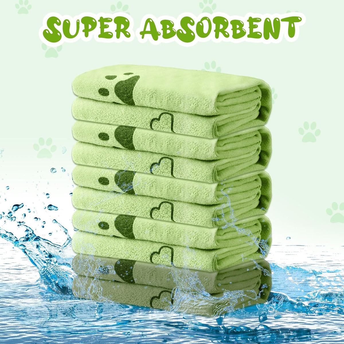 Tatuo 22 Pcs Dog Towels for Drying 20 x 40 Inch Pet Bath Towels - Green / Bone Pattern - image 4