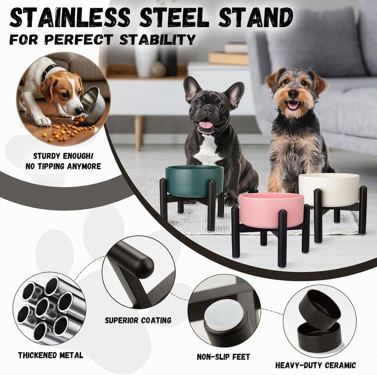 Raised Ceramic Dog Bowl Set with Stand - White / 1 Bowl - 3.5 Cups - image 3