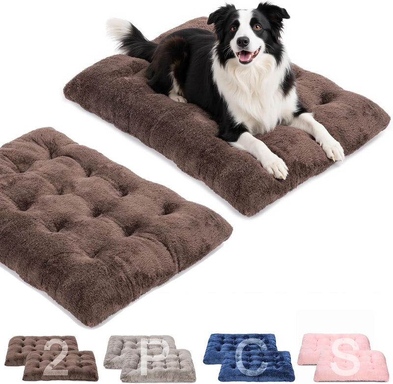 POMIU 2-Pack Dog Bed, Washable Deluxe Plush Crate Beds with Anti-Slip – Essentials for Dogs - 2 PACK x Coffee / 35.0"L x 23.0"W x 3.0"Th