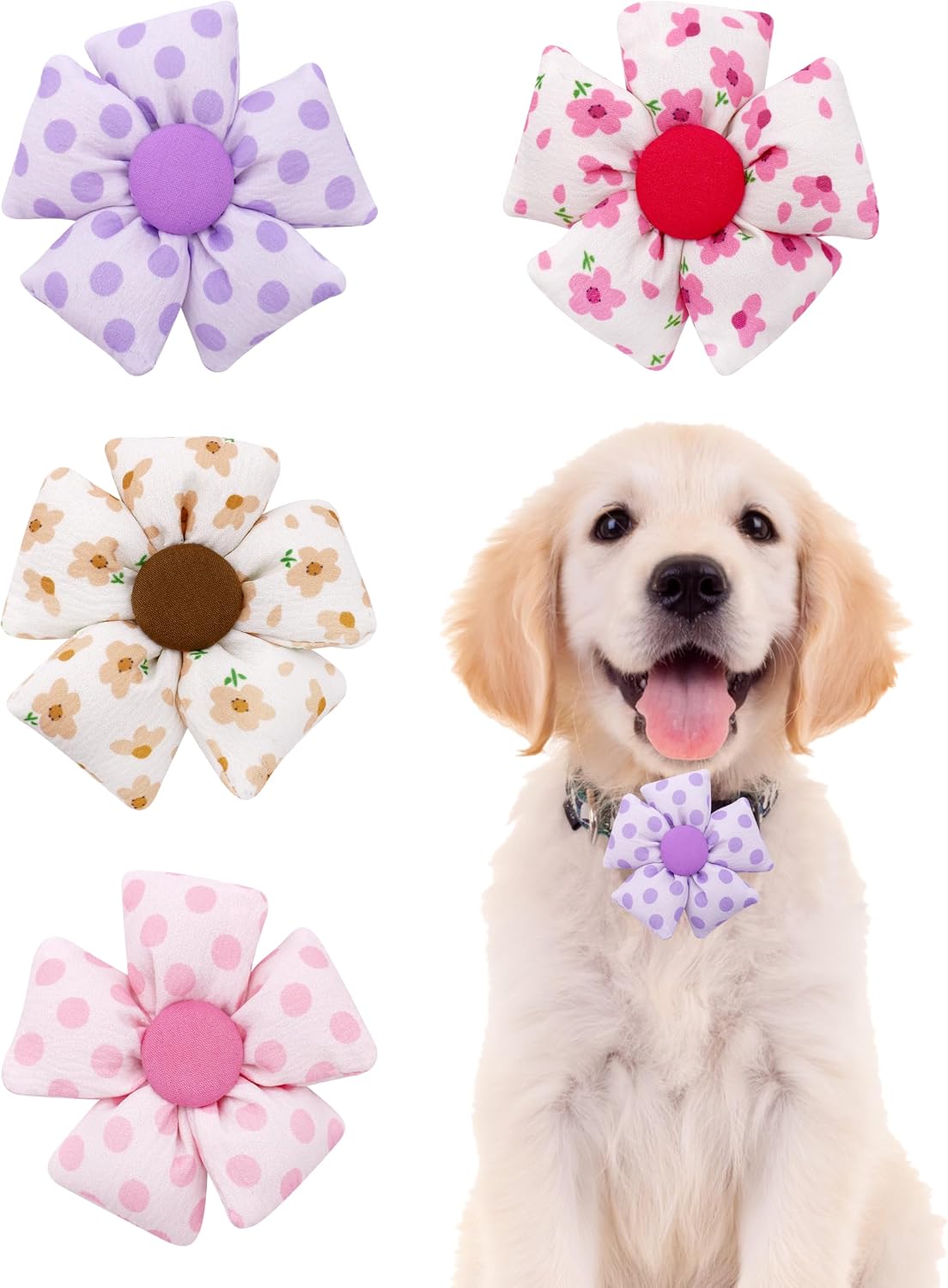 PET SHOW 4 Pack Small Dog Bows Sliding on Collar Attachment – Essentials for Dogs - AB 3.15"