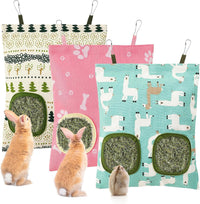 UPINS 3Pack Guinea Pig Hay Feeder Bag - Blue White Pink
