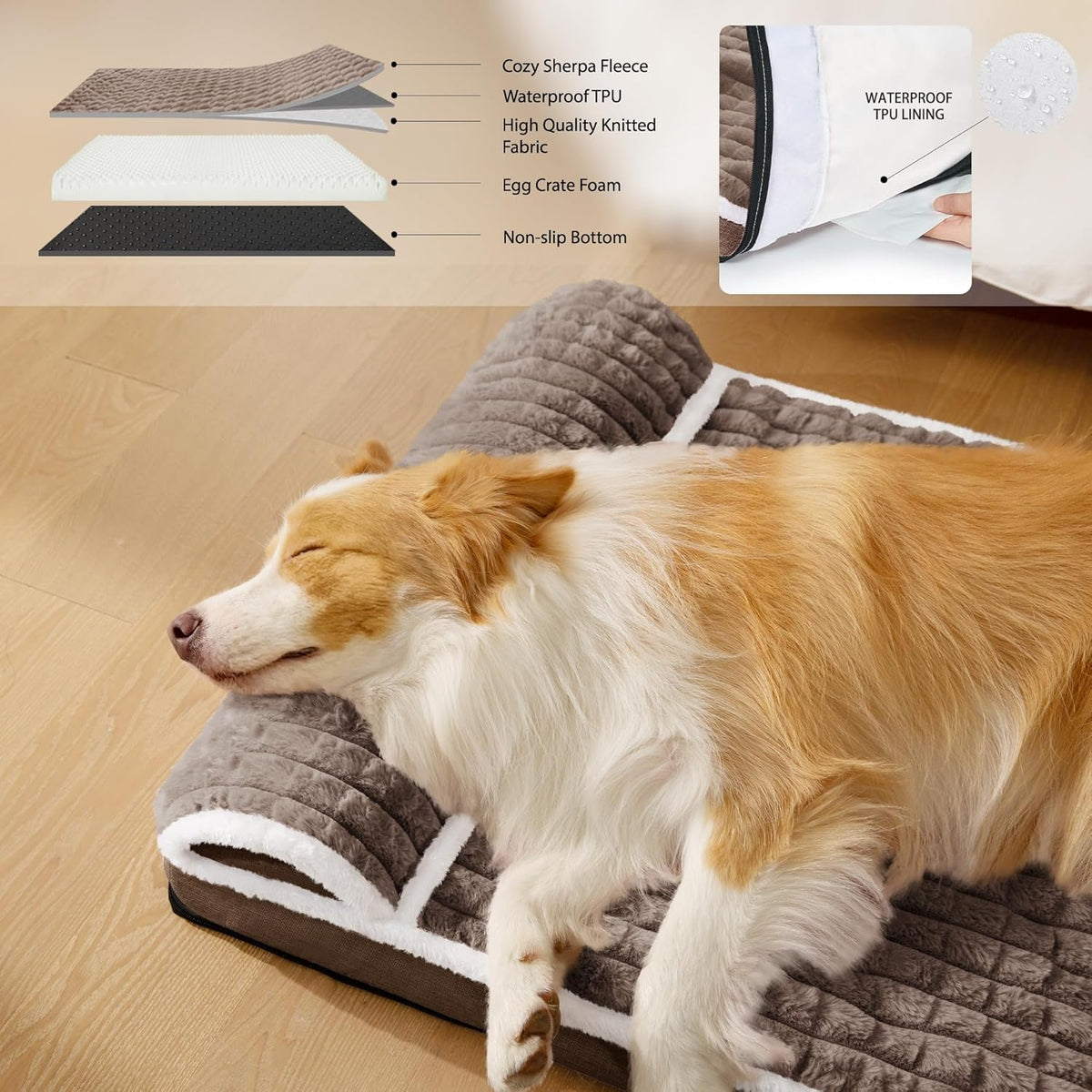 Orthopedic Large Dog Bed Pillow Pet Sofa Bed 36''X24'' Grey – Essentials for Dogs - Taupe / 42"L x 28"W x 3.5"Th - image 3