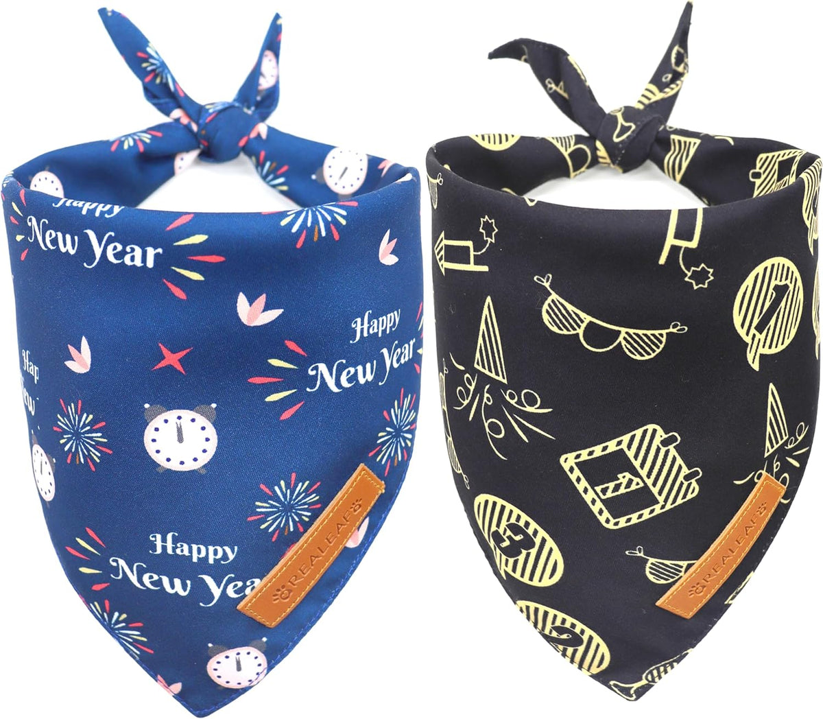 Halloween Dog Bandanas 2 Pack - Happy New Year / X-Large