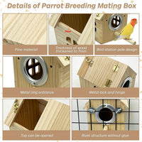 PINVNBY Parakeet Nesting Box Bird House for Cage Wood Mating Box Bird - Wood House Shape,L: 7.91*6.81*6.69 inch - image 3
