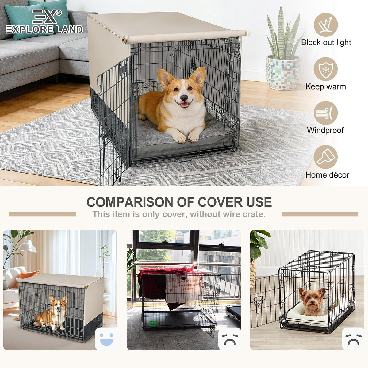 Explore Land Breathable Dog Crate Cover - 18"L x 12"W x 14"H / Tan - image 4
